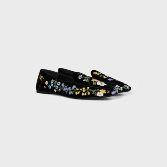 Aura Loafer i sammet med blomsterbroderi