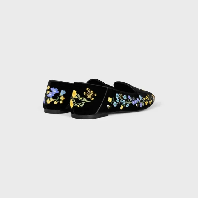 Aura Loafer i sammet med blomsterbroderi