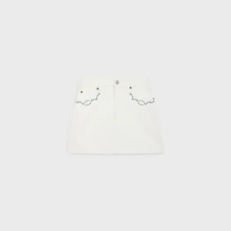Broderad minikjol i vit denim med raw wash