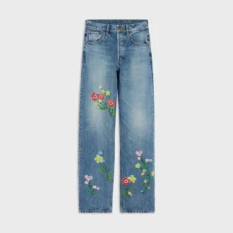 Broderade boyfriend-jeans 001 i bomullsdenim