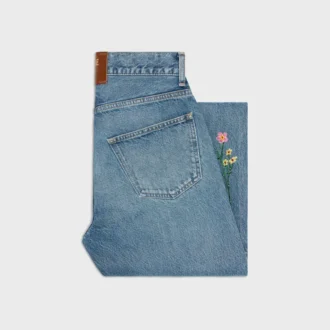 Broderade boyfriend-jeans 001 i bomullsdenim