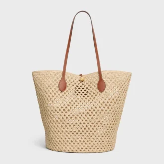 Bucket Triomphe Beads Basket i raffia och kalvskinn