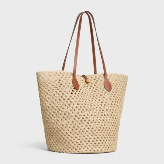 Bucket Triomphe Beads Basket i raffia och kalvskinn