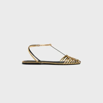 Cage Flat Sandal i laminerat lammskinn