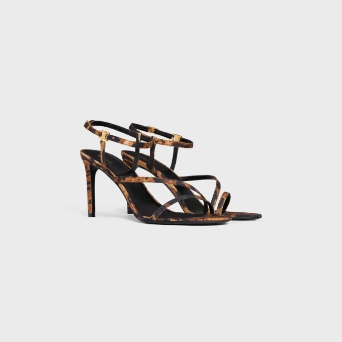 CELINE Ava-sandal i grosgrain-tyg med leopardmönster