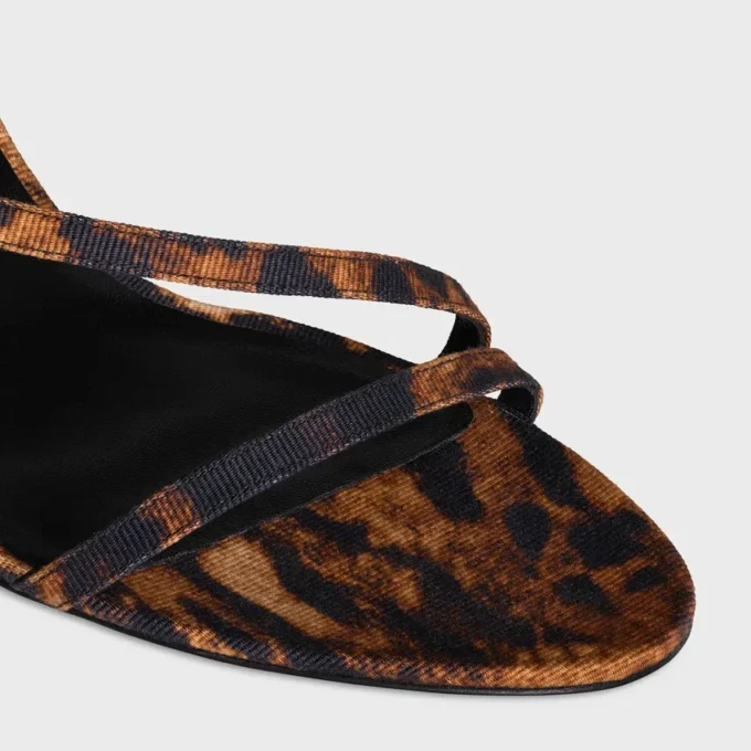 CELINE Ava-sandal i grosgrain-tyg med leopardmönster