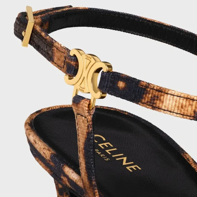 CELINE Ava-sandal i grosgrain-tyg med leopardmönster