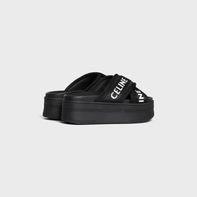 Celine Block Slide i mesh, nylon och textil med Celine-jacquard Celine Block Slide i mesh, nylon och textil med Celine-jacquard