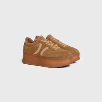 CELINE – Block-sneakers med Triomphe-bakstycke och kilklack i mocka och kalvskinn