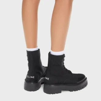 CELINE Bulky snörstövlar i nylon och glansigt tjurskinn