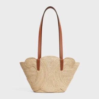 Celine Classic Panier Small Braided Triomphe i raffia och kalvskinn