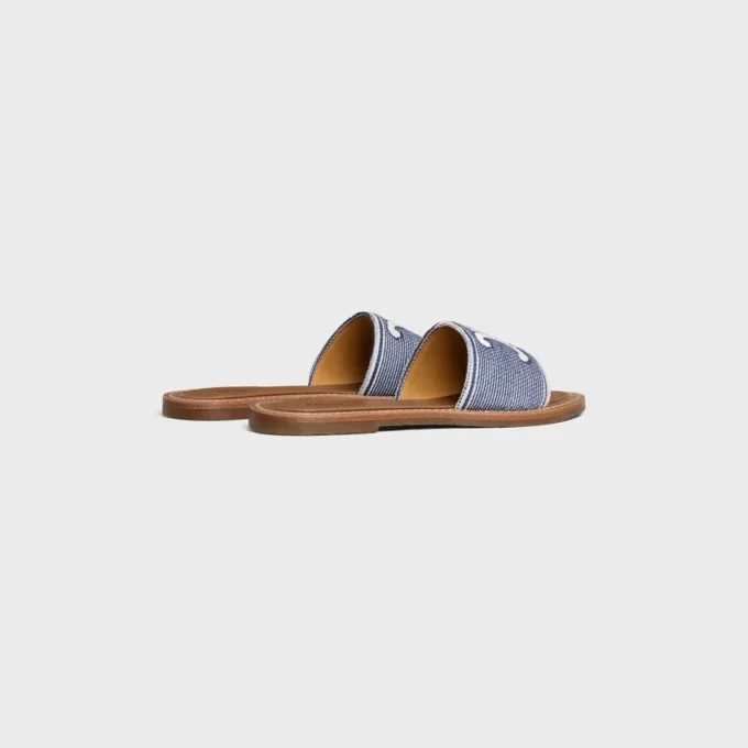CELINE Lympia Mule i randigt tyg med Triomphe CELINE Lympia Mule i randigt tyg med Triomphe