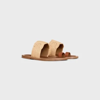 CELINE Lympia-sandal i raffia och kalvskinn