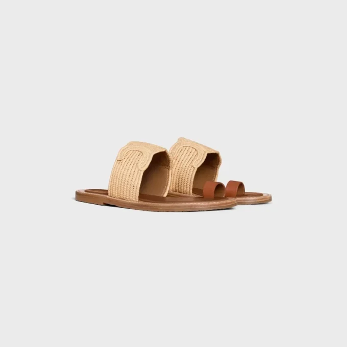 CELINE Lympia-sandal i raffia och kalvskinn CELINE Lympia-sandal i raffia och kalvskinn