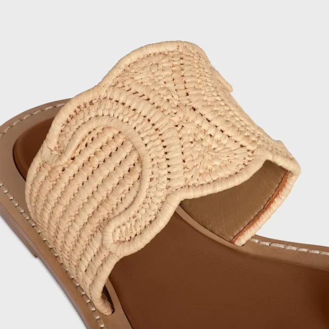 CELINE Lympia-sandal i raffia och kalvskinn CELINE Lympia-sandal i raffia och kalvskinn