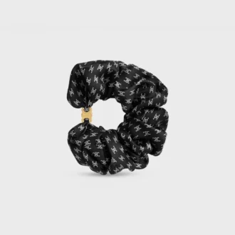 CELINE Mini Triomphe Scrunchy i siden och mässing med guldfinish