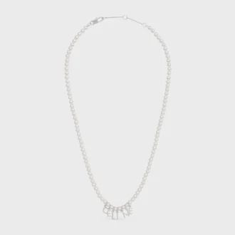 CELINE Monochroms halsband i glaspärlor och mässing med rodiumfinish
