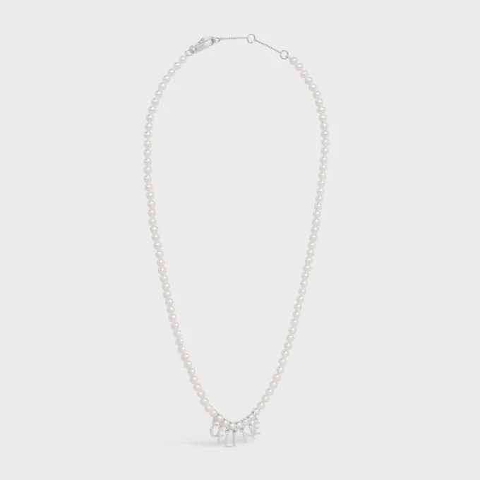 CELINE Monochroms halsband i glaspärlor och mässing med rodiumfinish