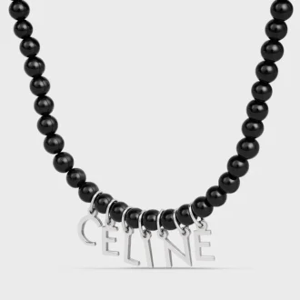 CELINE Monochroms pärlhalsband i onyx och mässing med rodiumfinish