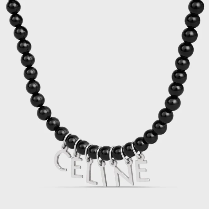 CELINE Monochroms pärlhalsband i onyx och mässing med rodiumfinish