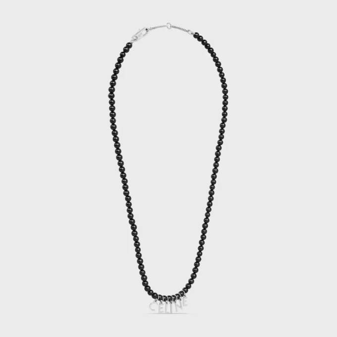 CELINE Monochroms pärlhalsband i onyx och mässing med rodiumfinish