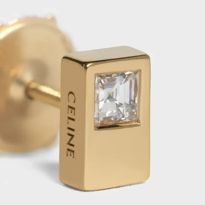 CELINE Sentimental dubbla fyrkantiga örhängen i gult guld och diamanter CELINE Sentimental dubbla fyrkantiga örhängen i gult guld och diamanter