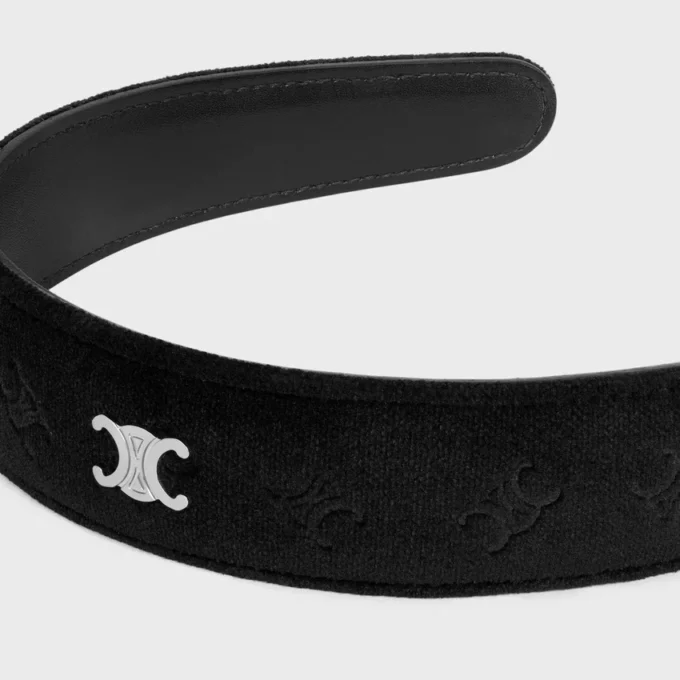CELINE-stämplat huvudband i kalvskinn, polyester och mässing med rodiumfinish CELINE-stämplat huvudband i kalvskinn, polyester och mässing med rodiumfinish