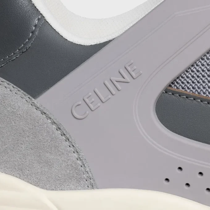 CELINE Trainer Ct-09 Låga snörskor i mocka, kalvskinn och mesh