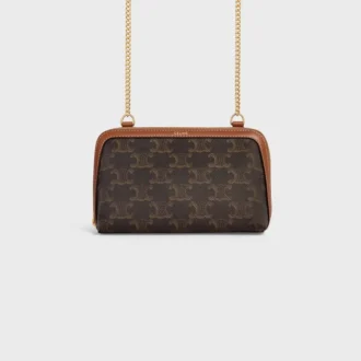 Clutch med kedja i Triomphe Canvas och lammskinn