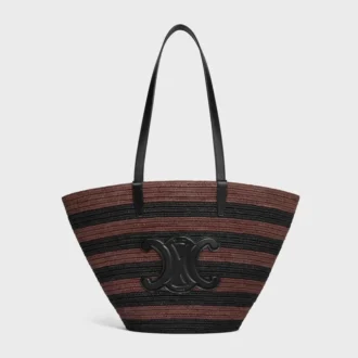 Couffin CELINE Classic Panier i randig raffia och kalvskinn