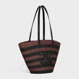 Couffin CELINE Classic Panier i randig raffia och kalvskinn