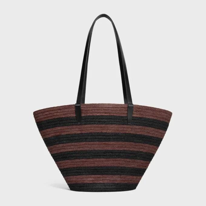 Couffin CELINE Classic Panier i randig raffia och kalvskinn Couffin CELINE Classic Panier i randig raffia och kalvskinn