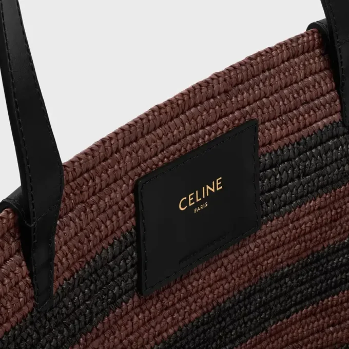 Couffin CELINE Classic Panier i randig raffia och kalvskinn Couffin CELINE Classic Panier i randig raffia och kalvskinn