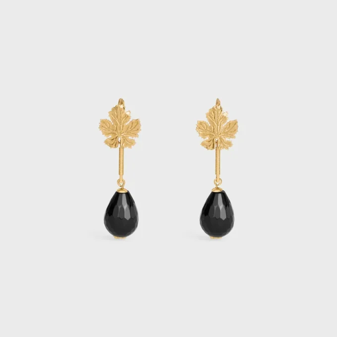 Green Thumb Leaf-örhänge i onyx och mässing med guldfinish