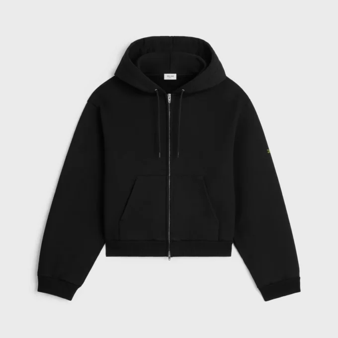 Huvtröja med dragkedja i bomullsfleece Huvtröja med dragkedja i bomullsfleece