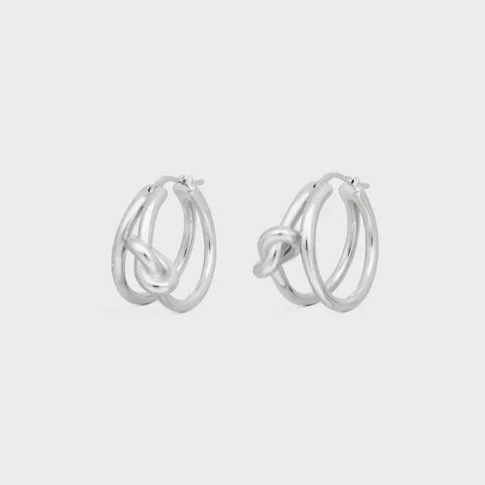 Knot Double Hoops i mässing med rodiumfinish
