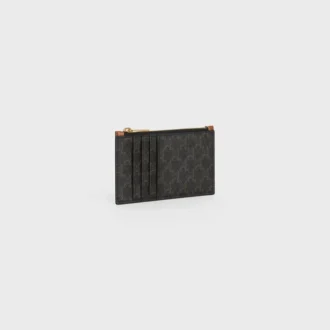 Kompakt korthållare med dragkedja i Triomphe Canvas och lammskinn