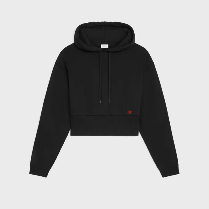 Kort hoodie i bomullsfleece