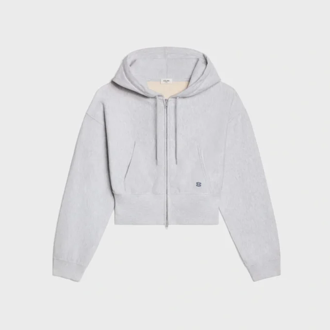 Kort hoodie med dragkedja i bomullsfleece
