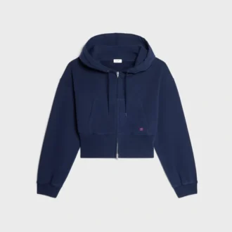 Kort hoodie med dragkedja i bomullsfleece