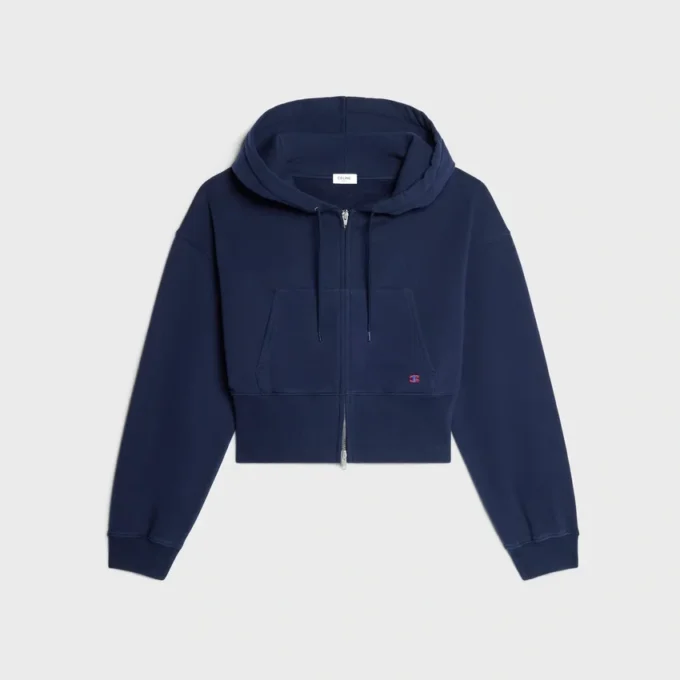 Kort hoodie med dragkedja i bomullsfleece
