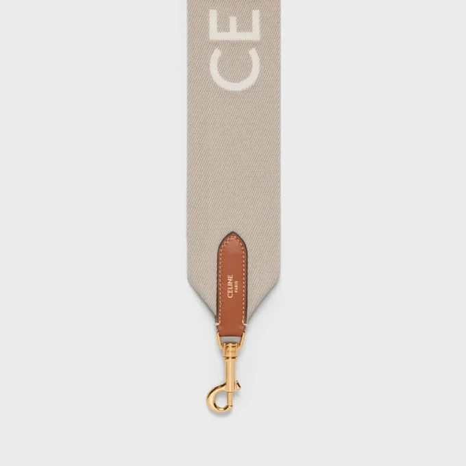 Kort rem i ull med CELINE-jacquard och gulddetaljer