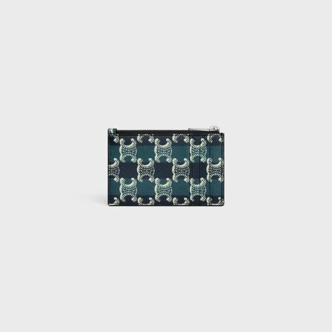 Kortfodral med dragkedja i randig Triomphe Canvas och lammskinn