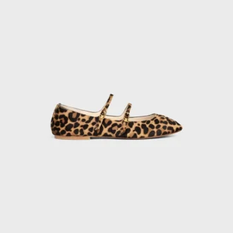 Les Ballerines CELINE Ballerinaskor med dubbla remmar  i leopardmönstrat hårigt kalvskinn