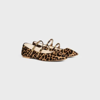 Les Ballerines CELINE Ballerinaskor med dubbla remmar  i leopardmönstrat hårigt kalvskinn