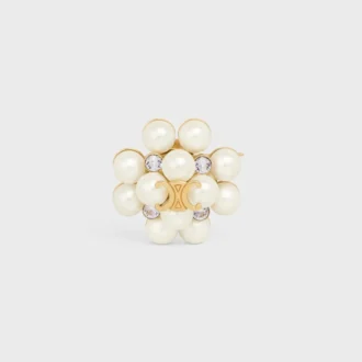 Les Perles CELINE-brosch i strass, pärlor av harts, mässing med guldfinish och stål