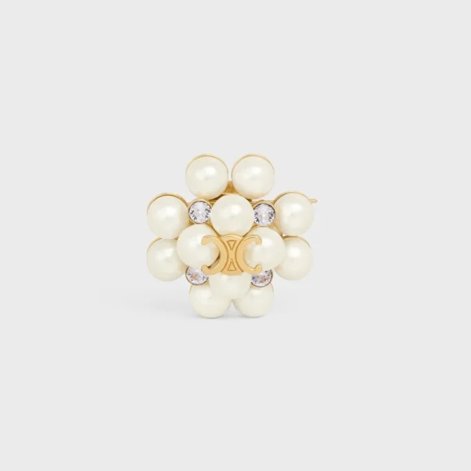 Les Perles CELINE-brosch i strass, pärlor av harts, mässing med guldfinish och stål Les Perles CELINE-brosch i strass, pärlor av harts, mässing med guldfinish och stål