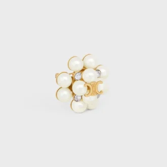 Les Perles CELINE-brosch i strass, pärlor av harts, mässing med guldfinish och stål