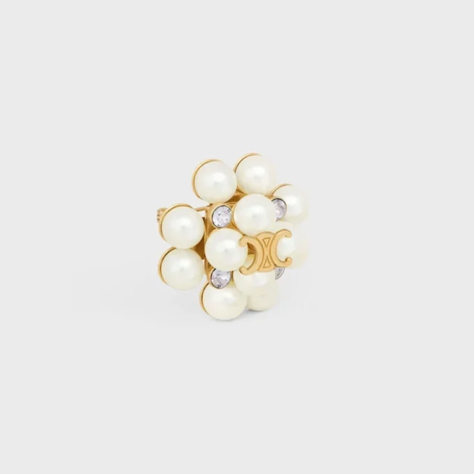 Les Perles CELINE-brosch i strass, pärlor av harts, mässing med guldfinish och stål Les Perles CELINE-brosch i strass, pärlor av harts, mässing med guldfinish och stål