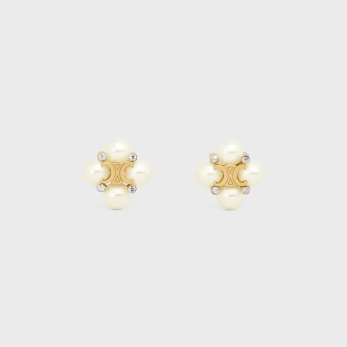 Les Perles CELINE-örhängen i strass, pärlor av harts och mässing med guldfinish Les Perles CELINE-örhängen i strass, pärlor av harts och mässing med guldfinish